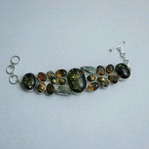 Silver Multi Stone Toggle 8 1/2" Bracelet  58.37 grams